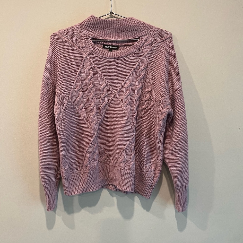 Steve Madden Mauve Cable Knit Mock Neck Cutout Sweater Size L